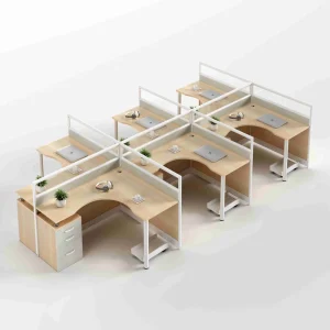 Modern Workstation Desk Office Furniture Office Partition Modular Aluminium Frame Oak Wood 6 Seater Workstation Office Desk