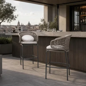 Modern Woven Aluminum Rope Outdoor Bar Chair Stool Weather Resistant Customizable for Hotel Terrace Hospital Use