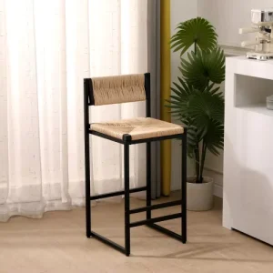 Modern Woven Rope Bar Stools with Durable Eco Friendly Fabric and Metal Frame for Commercial Use in Dining Cafe Home Bar