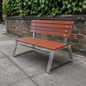 Modern Z Shaped Stainless Steel Frame Outdoor Park Bench With Weatherproof WPC Slats Commercial Garden Public Seating