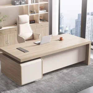 Modern and Simple Style Office Manager’s Desk and Chair Combination with PVC Material Paint-Free Finish