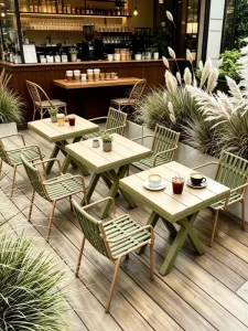 Modern square Rattan Aluminum Commercial Outdoor Garden Cafe Restaurant Chairs with Table Sofa Furniture Sets