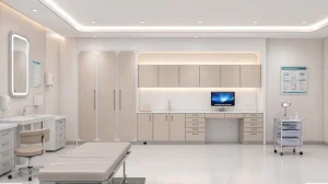 Modular Clinical Storage Cabinet System with Integrated Sink and Computer Desk for Hospital Consultation Room