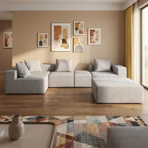 Modular Convertible Sofa Set Strong Foam Support Frameless Design 6-seat Luxurious Living Room Mall Compact Sofa