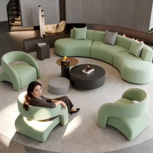 Modular Curved Sectional Sofa Set with Accent Chairs Commercial Curved Fabric and Boucle Fabric Lounge Sofa Customizable