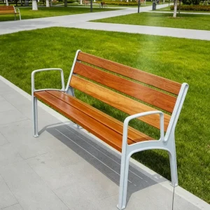 Modular Design Aluminum Park Bench Flexible Wood Slat Seating for Modern Corporate Office Building Plaza
