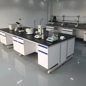 Modular Design Work Table C frame Wood Steel Lab Island Bench with Storage Cabinets for Research