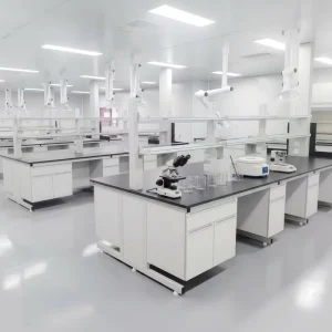Modular Design Work Table C frame Wood Steel Lab Island Bench with Storage Cabinets for Research