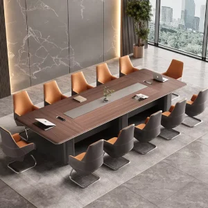 Modular Extendable MDF Conference Table with Wood Legs 12 Seater Square Design for Modern Office