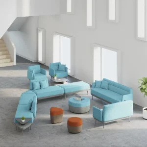 Modular Fabric Modern Office Sofa Set Ergonomic Two tone Combination Waiting Lounge Sofa USB Coffee Table Commercial Living Room