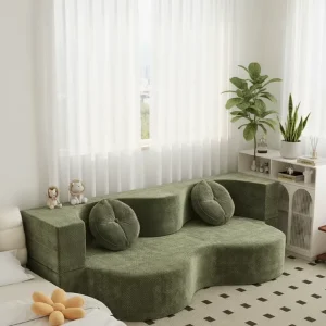 Modular Fabric Sofa Bed Foldable Compressed Tofu Couch 2 3 Seater Lazy Tatami for Living Room & Bedroom