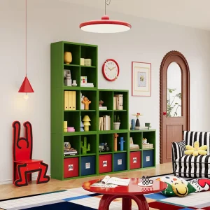 Modular Green Metal Display Cabinet for Living Room and Bedroom