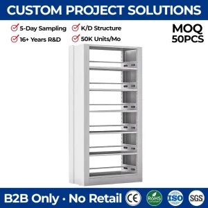 Modular Heavy Duty Metal Library Bookshelf Starter and Add on Unit Double Sided Steel Book Rack for School Library Furniture