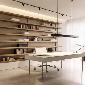 Modular Narrow Book Work Station Unit Hidden Storage Cabinet Custom Finish for Compact Condo Home Office Layout