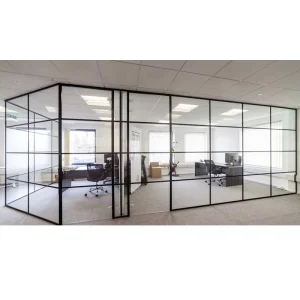 Modular Office Dividing Wall Soundproof Glass Cubicle Walls Designer Glass Partition with Blinds for Bank Office