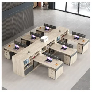 Modular Office Furniture Wood Style Work Station Desk Office Cubicle Workstation Staff Table Cross Shaped for 4 Person