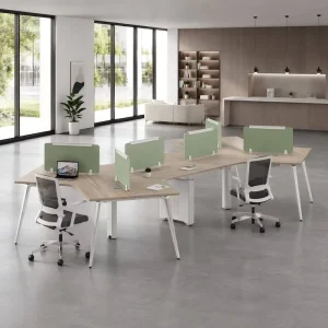 Modular Office Workstation 6 Person Shared Desk System with Acoustic Privacy Screen and Cable Management