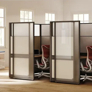Modular Office Workstation with Glass Partitions and Cable Management Meets the Collaborative Needs