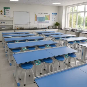Modular Physics Central Lab Bench With Reagent Shelf Custom School Lab Furniture