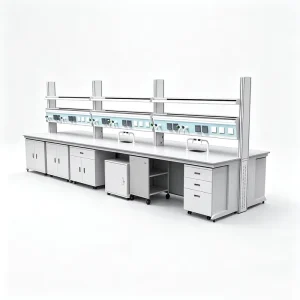Modular Science Laboratory Work Table Chemistry Biology Teaching Lab Benches with Steel Frame and Storage Shelf Unit