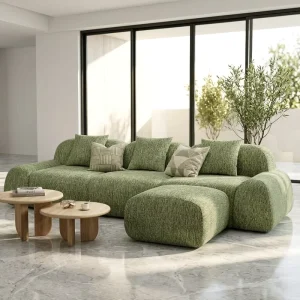 Modular Sectional Chenille Sofa with Ottoman L Shaped Boneless Upholstery Compressed Couch for Living Room Deep Seat