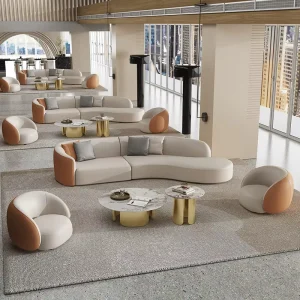 Modular Sectional Curved Modern Office Waiting Leather Restaurants Hotels Table and Sofa Chair Set