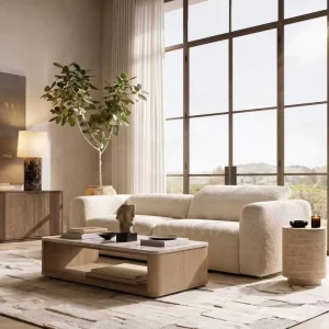 Modular Sectional Sofa Deep Seat Belgian Linen Feather Blend Cushions Modern Oversized Living Room Set