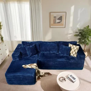 Modular Sectional Sofa L Shape Chaise Oversized Sleeper Deep Seat Modern Apartment Friendly Convertible Fabric Navy No Assembly