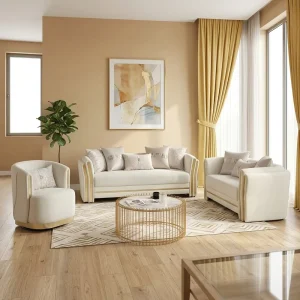 Modular Sectional Sofa Set Fabric Leather Cover Gold Stainless Legs Modern Design Comfortable Durable for Living Room Mall Use