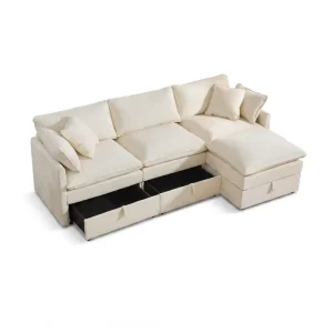 Modular Sofa Storage 103″ Square Sectional Cloud Couch Chenille Fabric Movable Ottoman 4 Seat Modern School Workshop