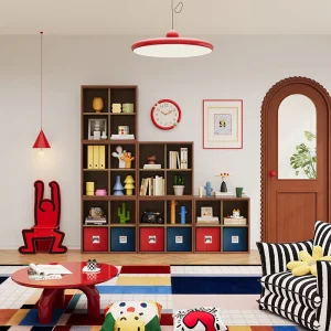 Modular Steel Storage TV Cabinet with Wood Grain Texture for Living Room Organization