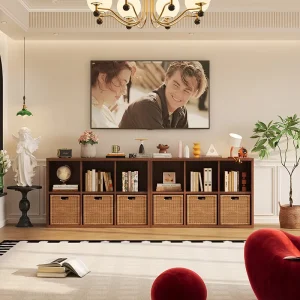 Modular TV Cabinet Set Wood Grain Steel Metal Combination Living Room Furniture