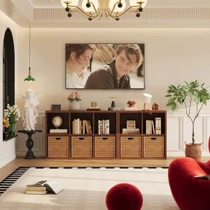 Modular TV Unit Wood Grain Metal Steel Customizable Living Room Storage Cabinet