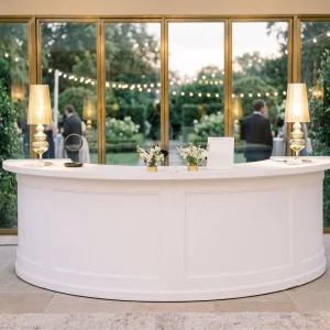 Modular White Arc Bar Cabinet Heavy Duty Plywood Circular Bar Counter for Outdoor Wedding Events and Commercial Catering