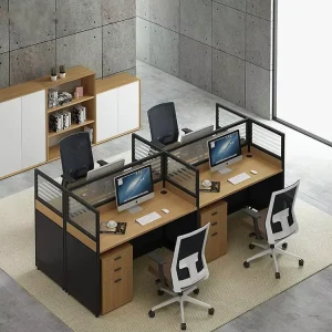 Modular Wooden Office Desk Aluminum Frame Modern Design 25MM Thickness 2 8 Person Capacity Commercial Office Partition Furniture
