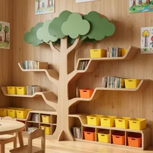 Moetry Modern Wooden Tree Bookshelf Set for Preschool Kindergarten Daycare Classroom Furniture Library Display Bookcase Shelves