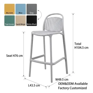 Monoblock PP Counter Stool Slatted Ventilated Seat Scratch resistant Colorful Outdoor Garden Stackable Plastic Bar Chair