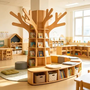 Montessori Modern Kids Furniture Tree Bookshelf Reading Corner Storage Rack Library Eco Friendly Daycare Childcare Center