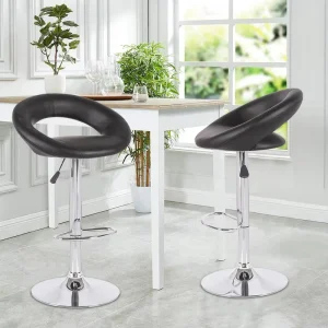 Moon Shape Leather Upholstered High Vintage Modern Designer Leather Bar Chair Rotating Metal Bar Stools