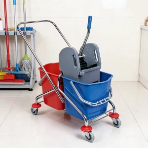 Mop Bucket with Down Press Double Wringer Trolley Durable Bucket Large Capacity Cleaning Trolley for Hotel Household Restaurant