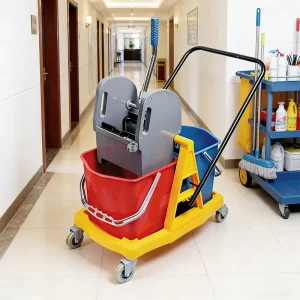 Mop Squeezing Cart with Down Press Double Wringer Trolley Large Capacity Plastic Cleaning Mop Bucket for Hotel Cleaning Tools