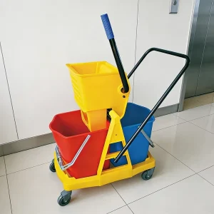 Mop Squeezing Cart with Side Press Double Wringer Trolley Large Capacity Plastic Mop Bucket for Hotel Household Commercial Use