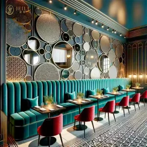 Morden square Marble Restaurant Table and Chair Dark Green Corner Coffee Shop Set Booth Seating Sofa for One stop Design Service