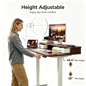 Motorized Height Adjustable Standing Desk with Drawers Electric Sit Stand Workstation Table for Office and Bedroom