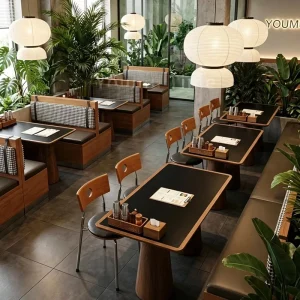 Mountain Wild Wind Korean Solid Wood Booth Sofa Hotpot Fusion Restaurant Table Chair Set