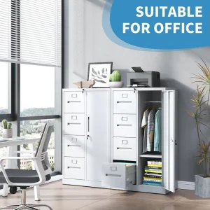 Movable 4 Drawer Metal Filing Cabinet Hanging Rod Freestanding for Legal Letter Size Folders Home Office File Storage