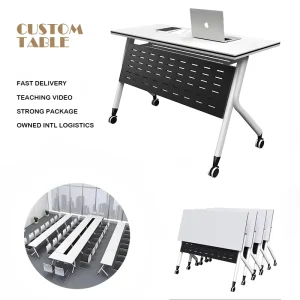 Movable Meeting Table with Wheels I Shape Conference Work Desk Fold Office Home Desk Foldable Training Folding Table