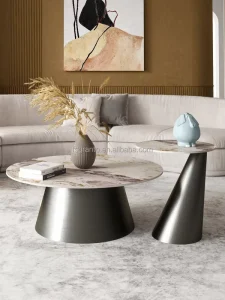 Movable Round Nesting Coffee Table Set Modern Living Room Furniture Luxury Metal Base Marble 2 PCS Center Tea Table