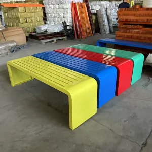 Multi Color Square Iron Park Bench Modern Outdoor Leisure Solid Wood Steel Construction Water Resistant for Patio or Gym Use