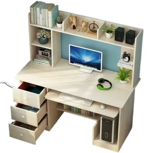 Multi Drawers Brown Walnut Wooden 32 Inch Computer Table Light Flip Aluminum Pad Extendable Height Adjustable Workstation
